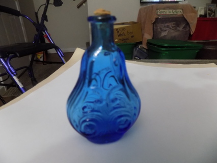 Vintage Wheaton Cobalt blue bitter bottle with cork 3 inch genie bottle shape