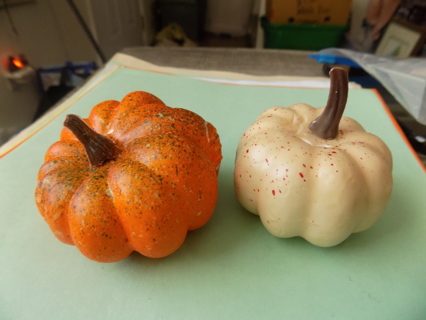 2 styrofoam pumpkins one orange one white 2 1/2 x 3 inch