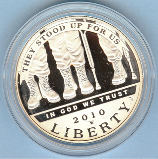 2010 W American Veterans Disabled For Life $1 Proof Silver Dollar w/Box & COA