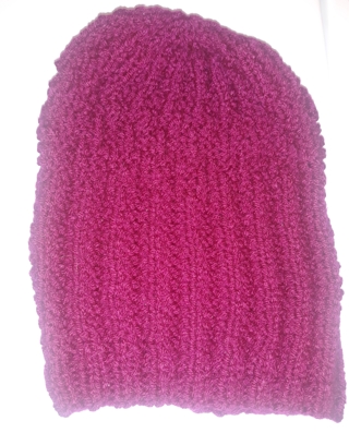 Handmade Knit Beanie Hat (Burgundy/Raspberry)