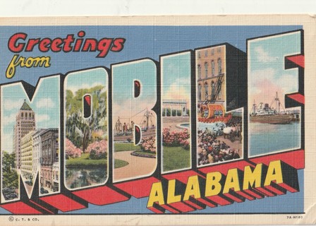 Vintage Unused Postcard: (j): Linen: Greetings from Mobile, Alabama