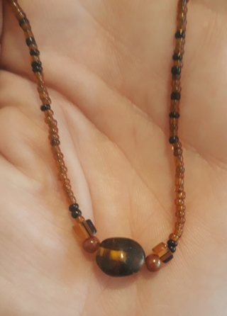 Brown Beaded Necklace, 16"