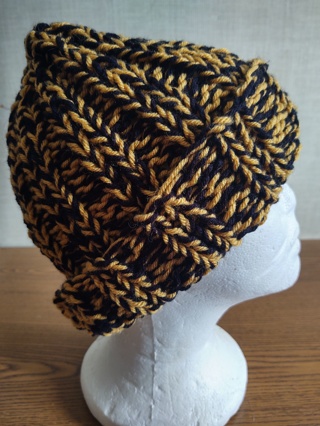 Hand Knit Black and Gold Hat