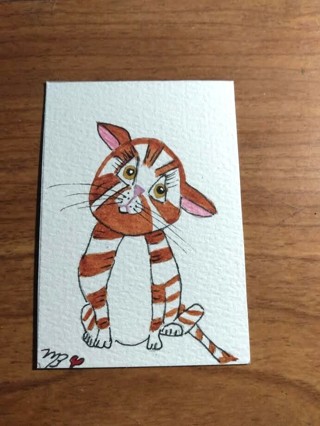 ACEO Original, Watercolor Painting 2-1/2"X 3/1/2" My name is Nugget by Artist Marykay Bond