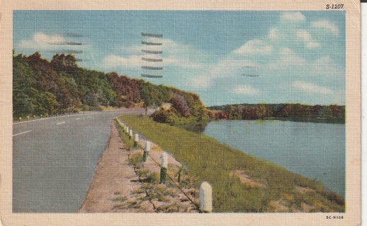 Vintage Used Postcard: gin y: 1955 Lakeside Scene