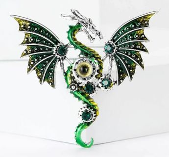 Steampunk Mechanical Green Flying Dragon Brooch New