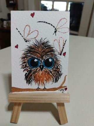 ACEO Original, Watercolor Painting 2-1/2"X 3/1/2" First Flight With Little Friends by Artist Marykay