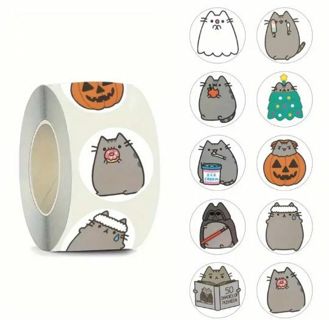 ↗️NEW⭕(10) 1" CARTOON CAT STICKERS!!⭕(SET 2 of 3) PUSHEEN DARTH VADER HALLOWEEN CHRISTMAS