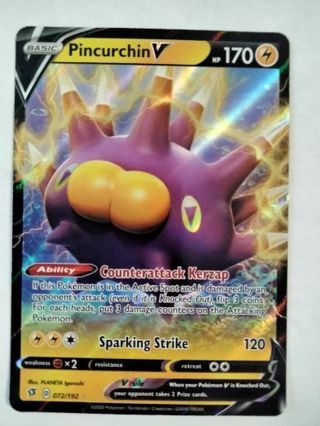 Pincurchin v 072/192 rare holo nm pokemon