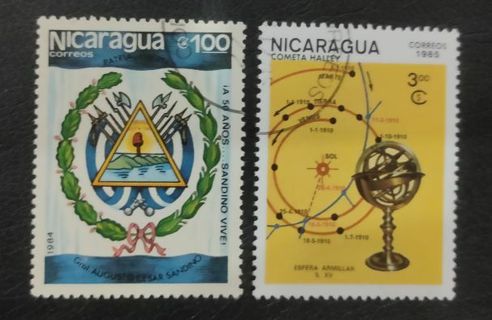 2 USED STAMPS OF NICARAGUA.