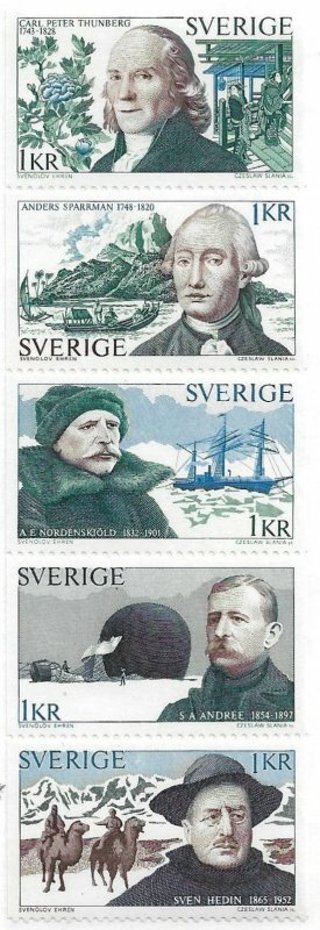 1973 Sweden Sc1005-9 Swedish Explorers MNH strip of 5