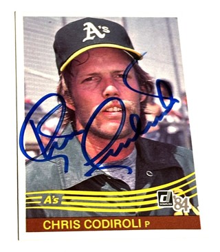 Autographed 1984 DONRUSS CHRIS CODIROLI - A's - BASEBALL CARD