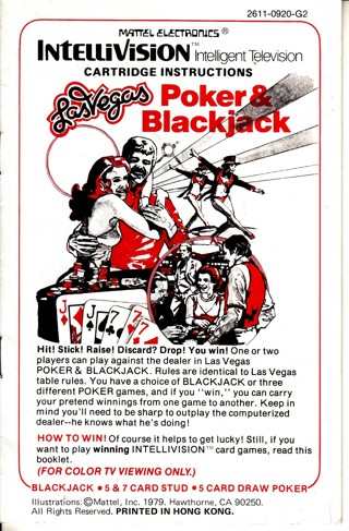 Intellivision, Poker & Blackjack Manual only 1979