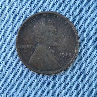 Lincoln Wheat Cent. 1913 S very Circulated. 