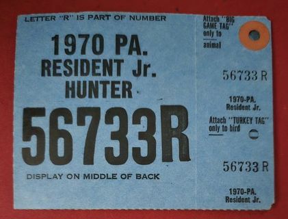 One 1970 PA Resident Jr Hunter License