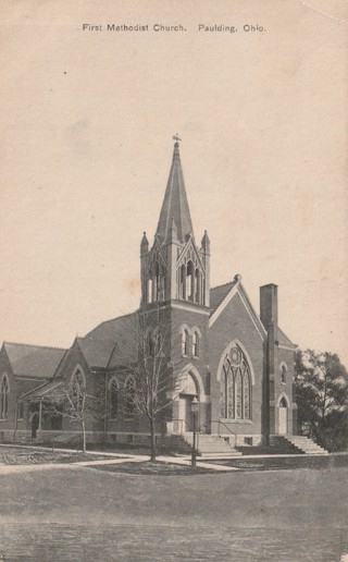 Vintage Used Postcard: (a): 1908 First Methodists Church, Paulding, OH