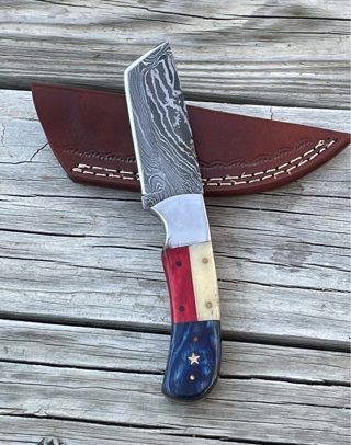 Beautiful custom handmade Damascus steel Texas Lonestar handle hunting knife 