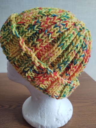 Hand Knit Yellow and Ombre Hat 