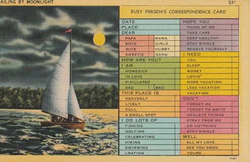 Vintage Unused Postcard: h: Sailing By Moonlight