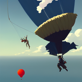 Listia Digital Collectible: Sky diver with air balloon in open cloudy sky