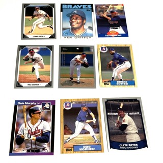 Braves-Maddux,Sutter,Boyer,Griffey,Simmons,Smith- 9 Card Lot