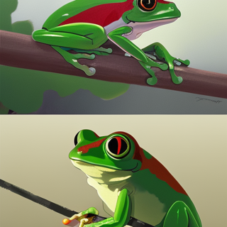 Listia Digital Collectible: Green tree frog with red eyes on tree branch