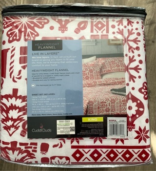 CuddlDuds King Size Heavy Flannel Christmas Pattern Sheets Set New in Package 