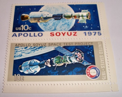 Scott #1569-70, Apollo Soyuz Space Mission, Two Useable 10¢ US Postage Stamp Has original gum.