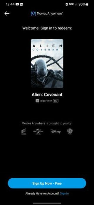 Alien covenant Digital HD movie code MA/VUDU/iTunes