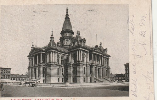 Vintage Used Postcard: B&W: 1906 Court House, Lafayette, IN