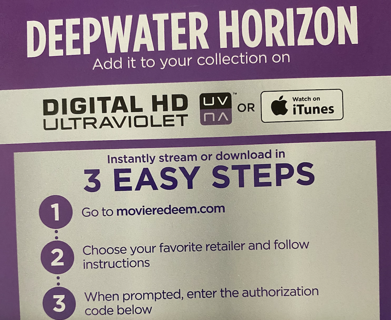 Deepwater Horizon Digital HD Movie Code