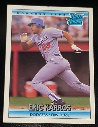 1992 ⚾ Donruss Eric Karros Rated Rookie Baseball Card # 16 ⚾ Los Angeles Dodgers