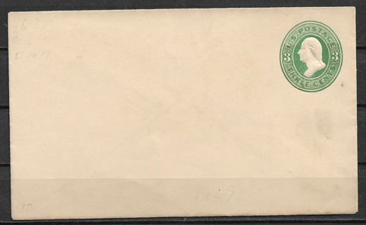 1874 ScU163 3¢ Washington mint/unused stamped envelope