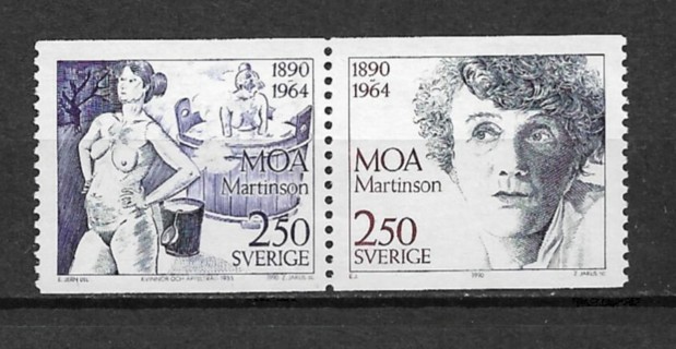 1990 Sweden Sc1850a  Author Moa Martinson {1890-1964) MNH C/S of 2 attached