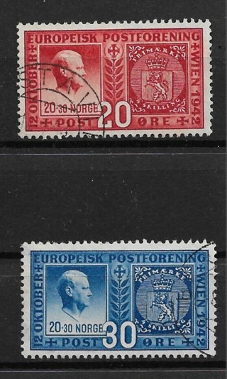 1942 Norway Sc253-4 European Postal Congress, Vienna used C/S of 2