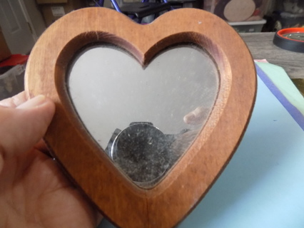 Wooden heart shape mirror frame wall hanging 5 inch tall 4 12 wide