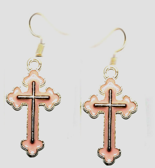 GP ENAMEL PEACH CROSS EARRINGS (PLEASE READ DESCRIPTION