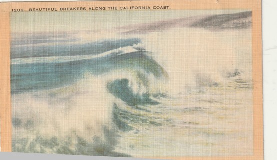 Vintage Used Postcard: Linen: Breakers along the California Coast