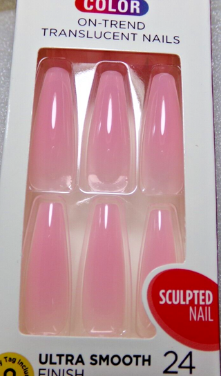  New KISS NAILS GLUE ON EXTRA LONG- Shiny Pink Jelly Sculpted DJC01