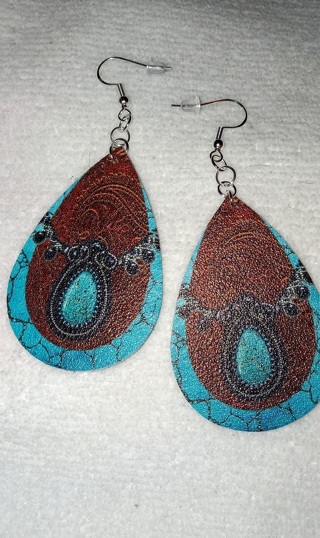 Faux leather earrings, sterling silver hooks