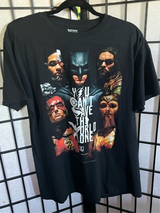 Justice League T-Shirt Mens L Batman Black DC Comics Save the World!