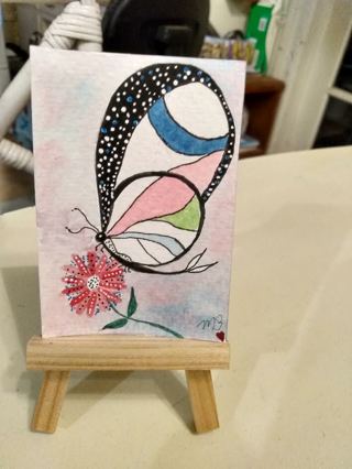 Original, Watercolor Painting 2-1/2"X 3/1/2" Whimsical Butterfly It's Spring by Artist Marykay Bond