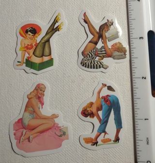 (4) Pin Up Girl Women Vinyl Stickers - Scrapbooking - Craft - Junk Journal