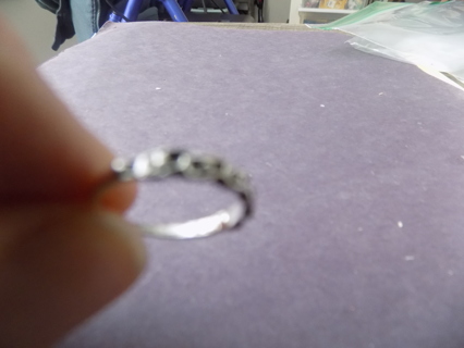 Silvertone band ring size 4 braided metal dots pattern # 2