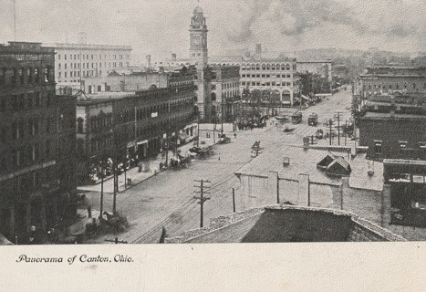 Vintage Unused Postcard: b&w: Panorama of Canton, OH