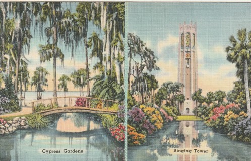 Vintage Used Postcard: d: Cypress Gardens, Singing Tower, FL