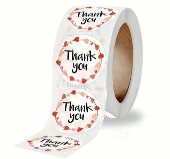 ➡️SPECIAL⭕(30) 1" TINY HEARTS WREATH 'Thank you' STICKERS!!