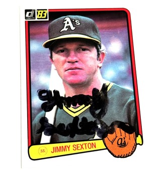 Autographed 1983 Donruss Jimmy Sexton Baseball Card #449 Athletics