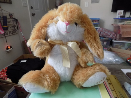 2017 Easter 11 ihch tan face rabbit plush sitting up yellow bow on neck