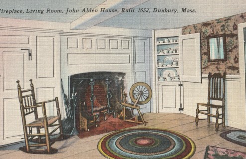 Vintage Unused Postcard: Linen: f: John ALden Home, Duxbury, MA